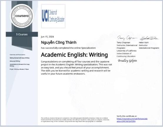 Academic English: Writing Specialization