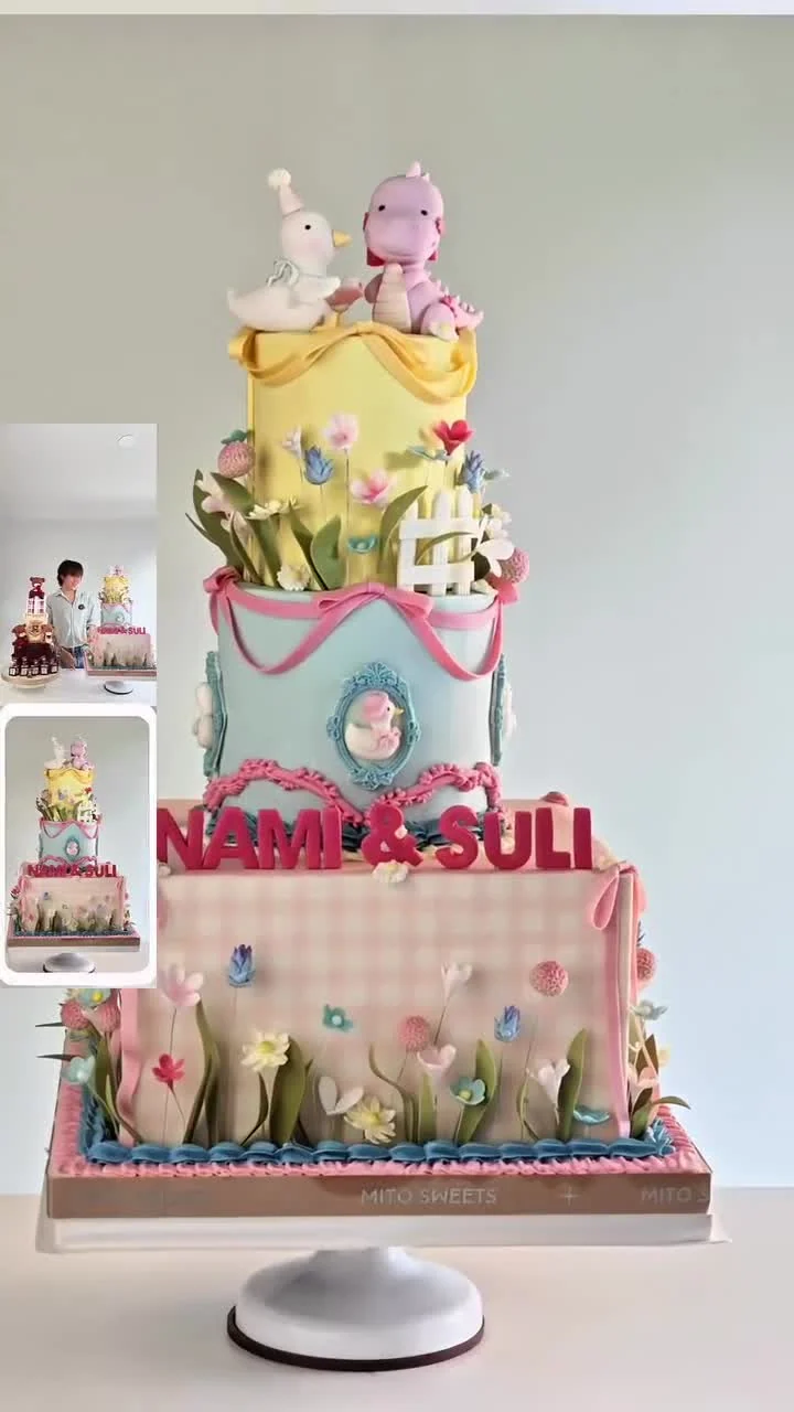 Sculpted cakes, from tiered compositions to floral details and decorative characters.